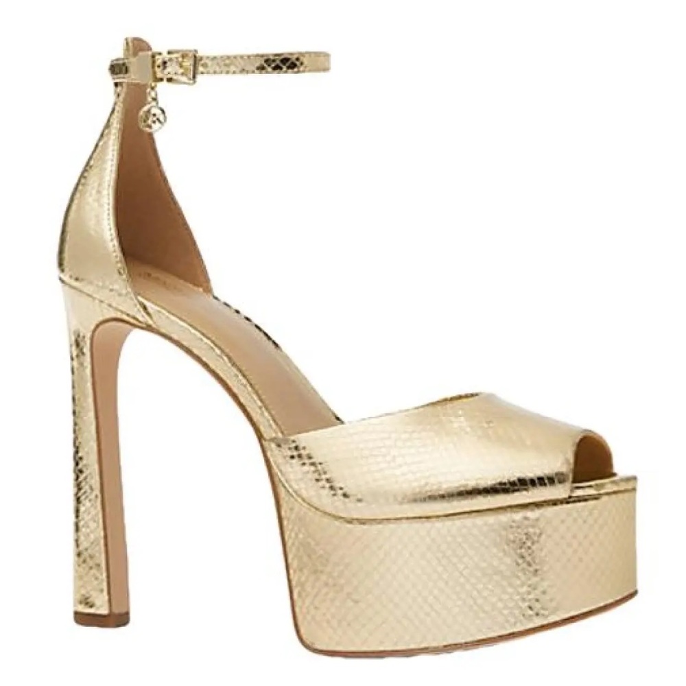 Michael Kors Martina Metallic Snake Embossed Leather Platform Sandal